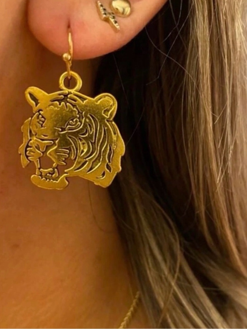 New Golden Etched Tiger Earrings | Auburn Tigers | LSU | Clemson Mascot Football - Picture 13 of 16